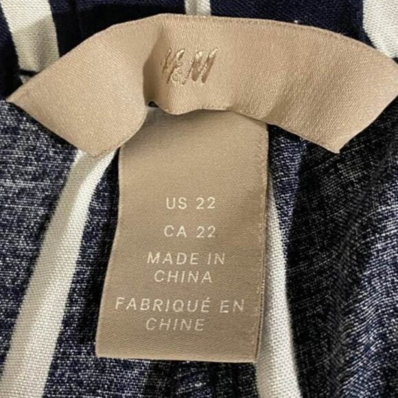 H&M Navy Blue White Striped Paperbag Waist Pants with Belt – Plus Size 22 - Picture 6 of 10